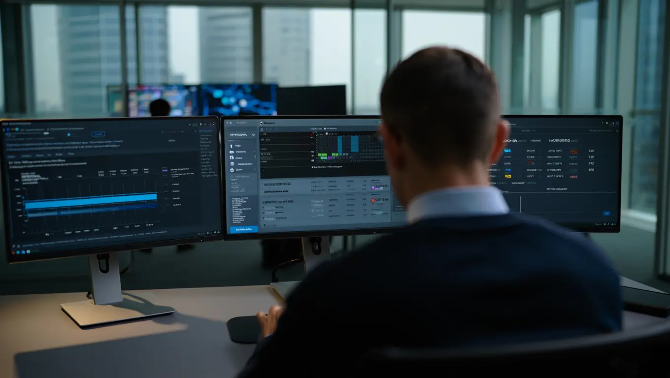A graphic illustrating a help desk with a headset and a computer screen showing support tickets.
