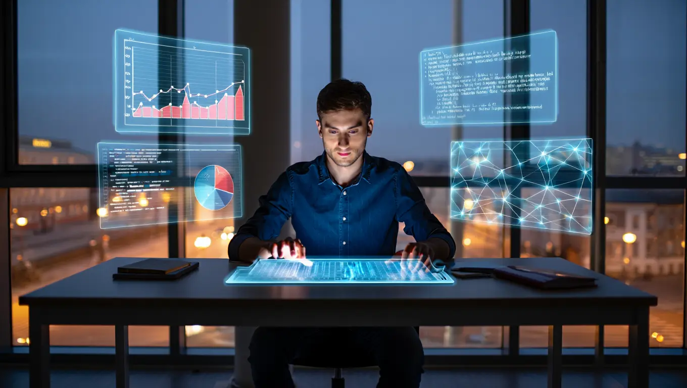 A graphic illustrating a help desk with a headset and a computer screen showing support tickets.