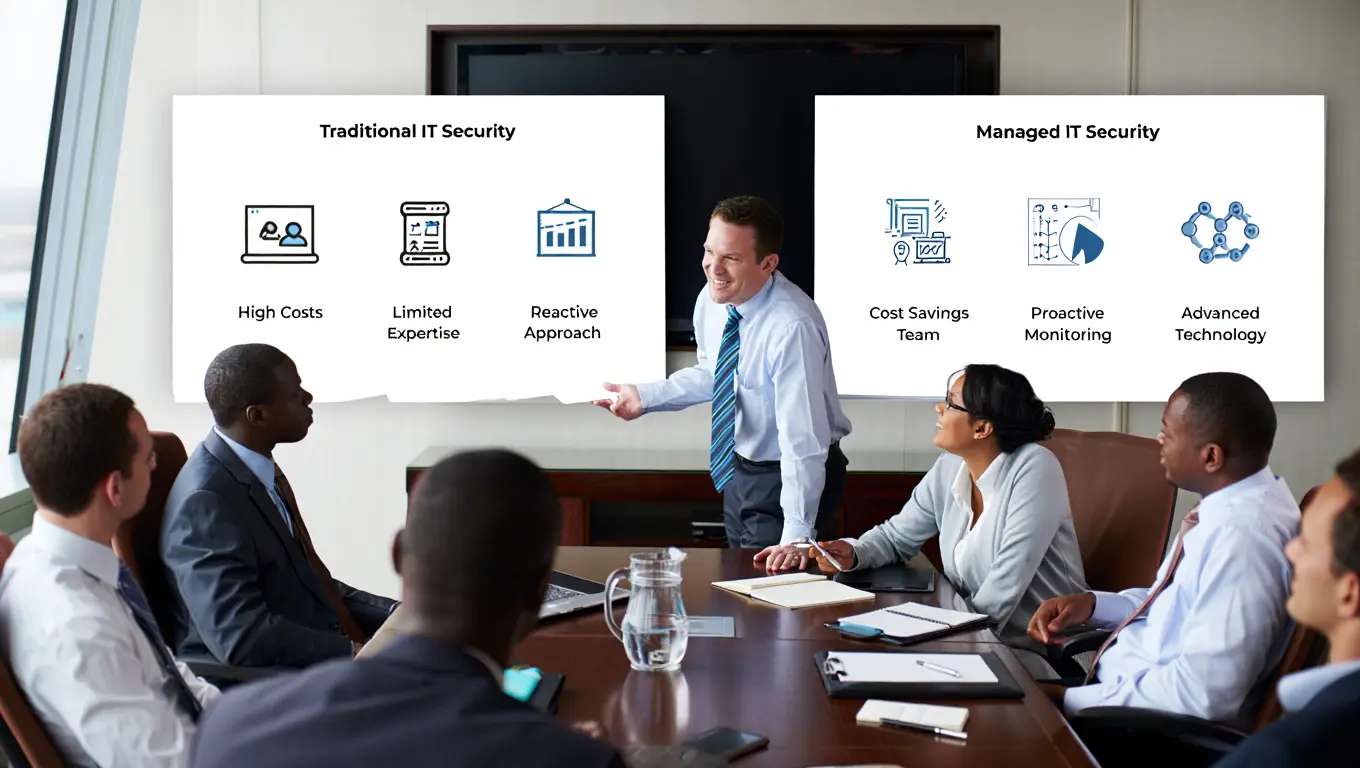A graphic illustrating a help desk with a headset and a computer screen showing support tickets.