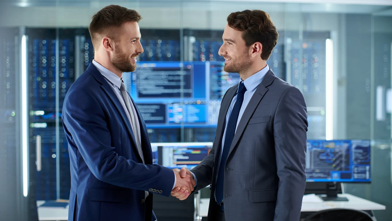 A graphic illustrating what outsourced IT services are, featuring diagrams of network and cloud management.